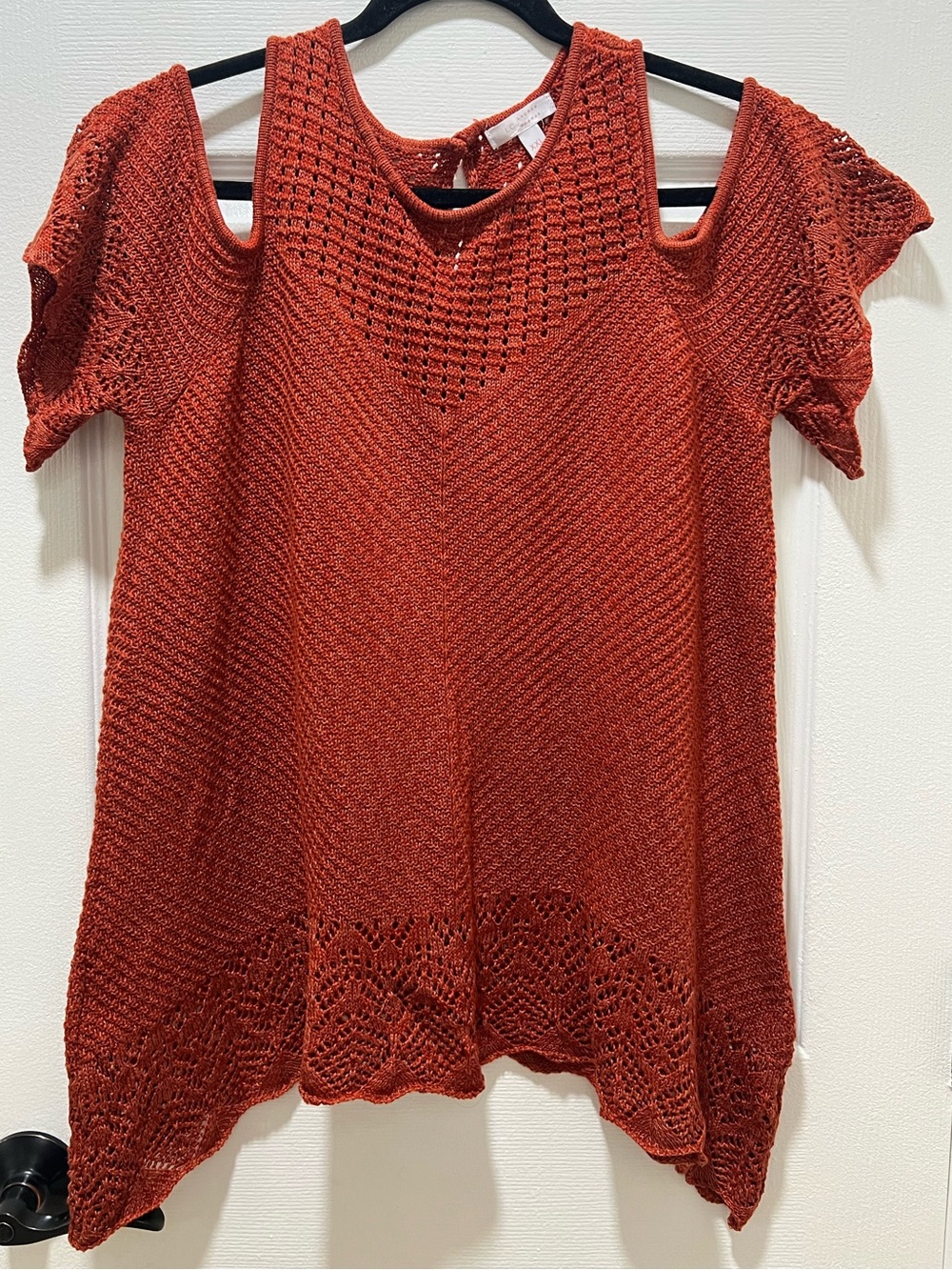 LC Lauren Conrad Rust Terracotta Crochet Cold Shoulder Open Knit Top XXL